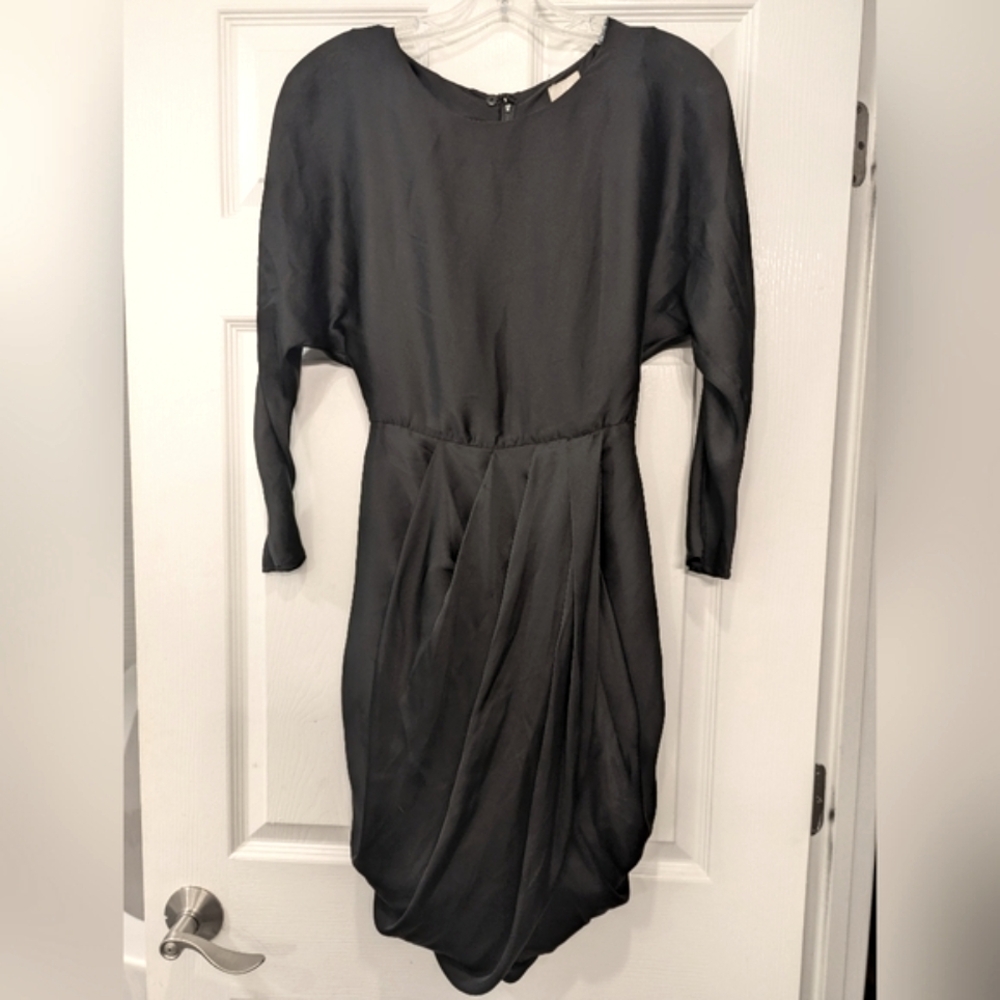 H&M Black wrap gathered long sleeve back zip mini party dress witchy grunge sz 2